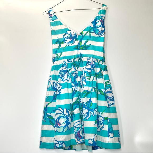 Lilly Pulitzer Roswell Shorley Blue Tossing The Line Fit and Flare Dress Size 00 - Picture 4 of 7
